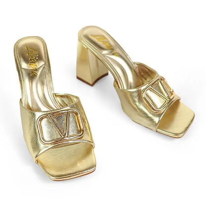 Leana Luxe Block Heels Gold