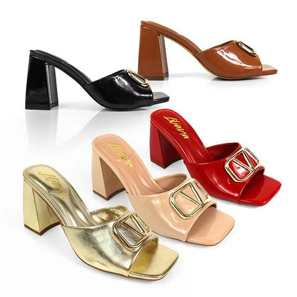 Leana Luxe Block Heels Gold