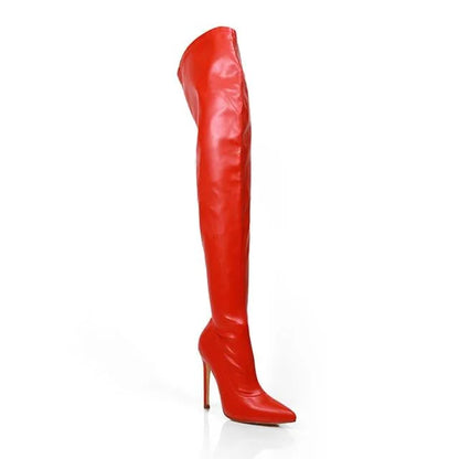 Pu Leather Gisele Pointed Toe Over The Knee Boots-Red Pu