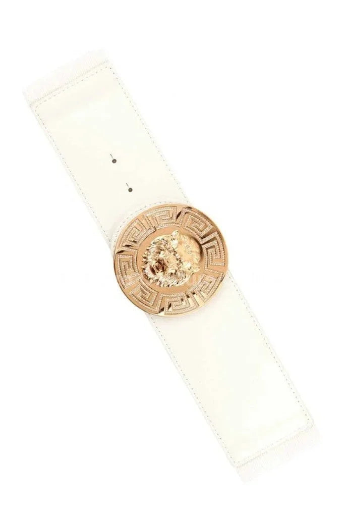 Lion Accent with Rhinestone Buckle Elastic Belt