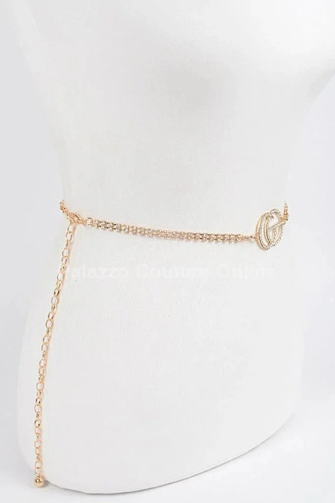 CG Logo Rhinestone Dainty Chain Belt (Gold)