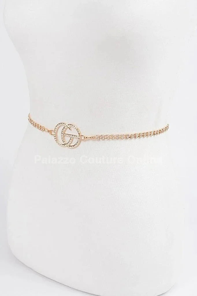 CG Logo Rhinestone Dainty Chain Belt (Gold)