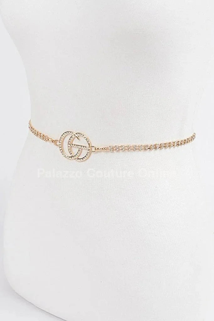 CG Logo Rhinestone Dainty Chain Belt (Gold)