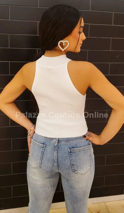Lovely Heart White Knit Top – Cutout Turtleneck Style