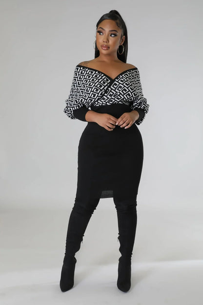 Lumina Babe Knit Midi Dress with Off-Shoulder V Neck