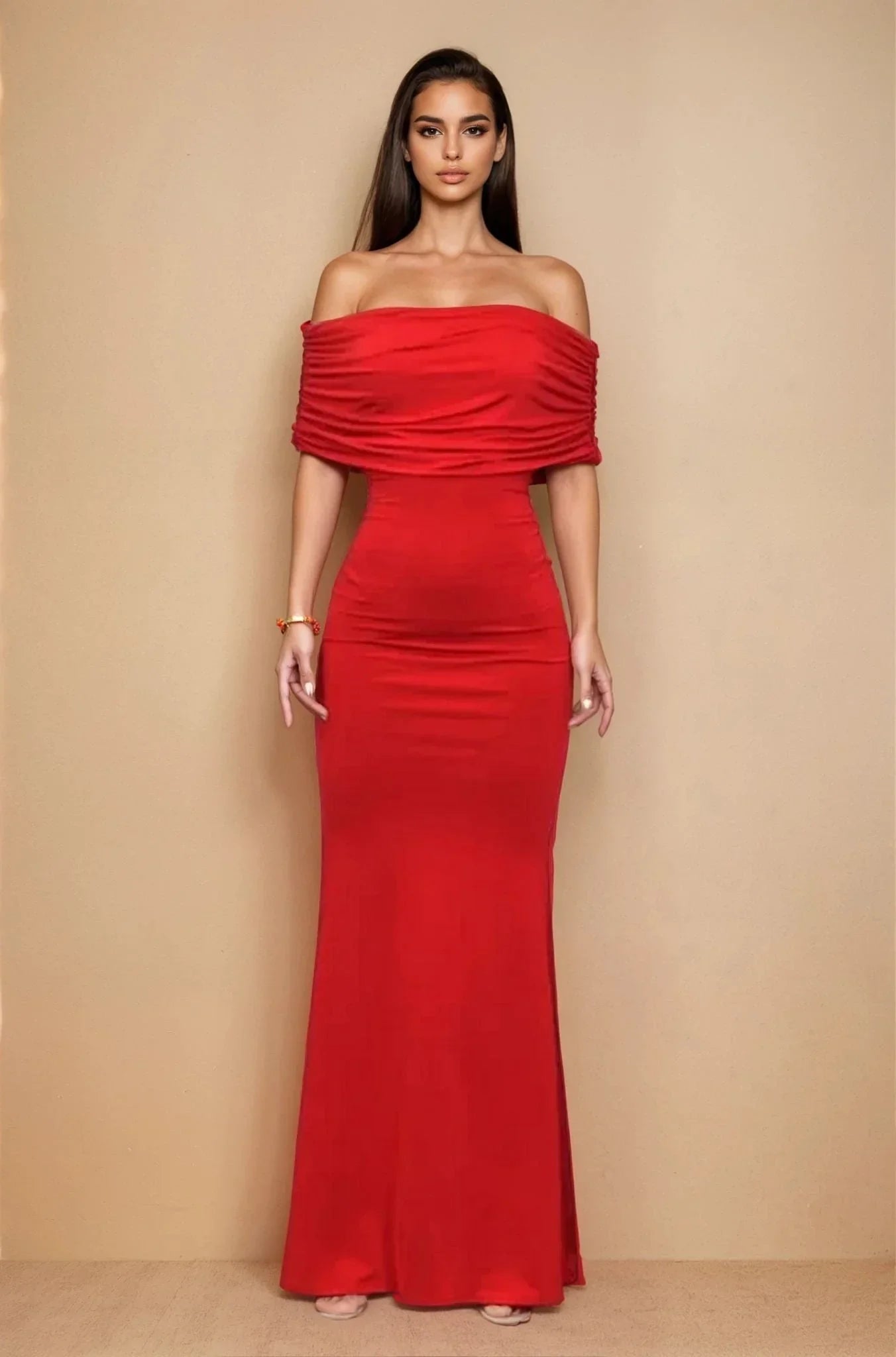 Luna Muse Off-Shoulder Maxi Dress - Red