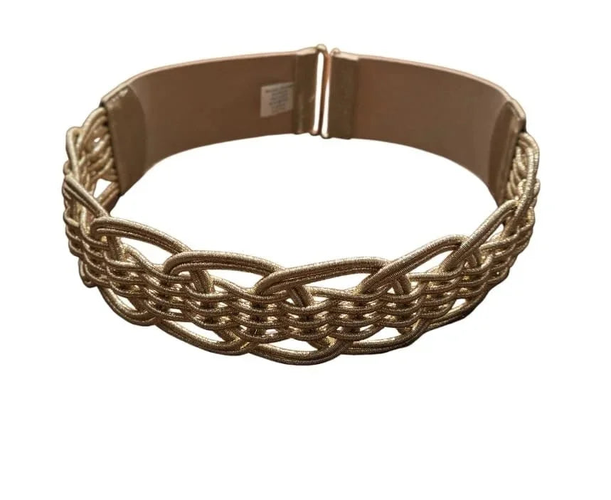 Luna Wave Gold Waist Belt with Braided Elastic Design