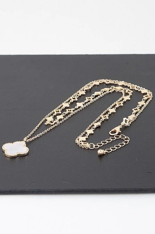 Luxe Clover Double-Layer Clover Necklace in Gold Cream Finish