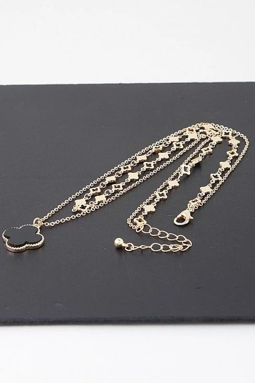 Luxe Clover Double-Layer Clover Necklace in Gold Black