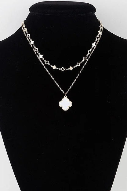 Luxe Clover Double-Layer Clover Necklace in Gold Cream Finish