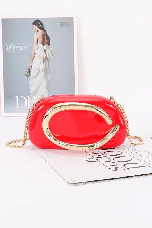 Luxe Metal Handle Case Clutch - Red