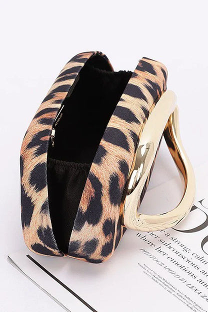 Luxe Metal Handle Case Clutch - Leopard