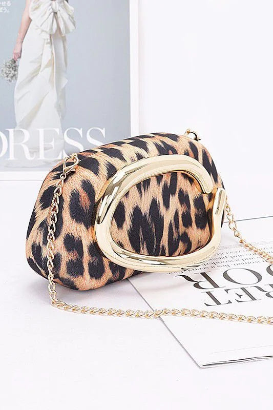 Luxe Metal Handle Case Clutch - Leopard