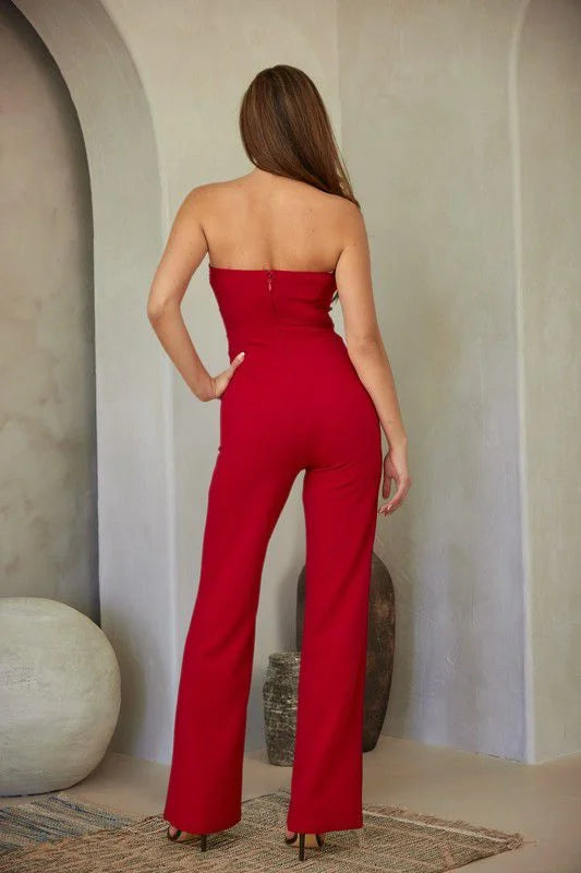 Luxe Rhinestone Strapless Jumpsuit (red)