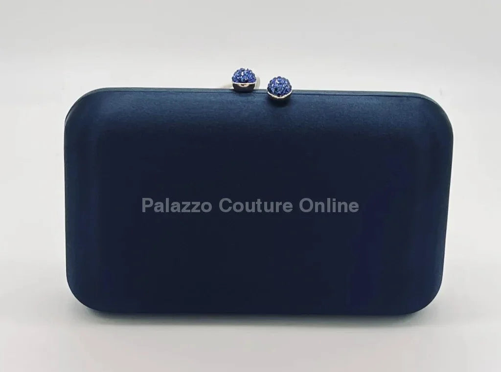 Luxe Silk Navy Evening Clutch with Rhinestone Detail
