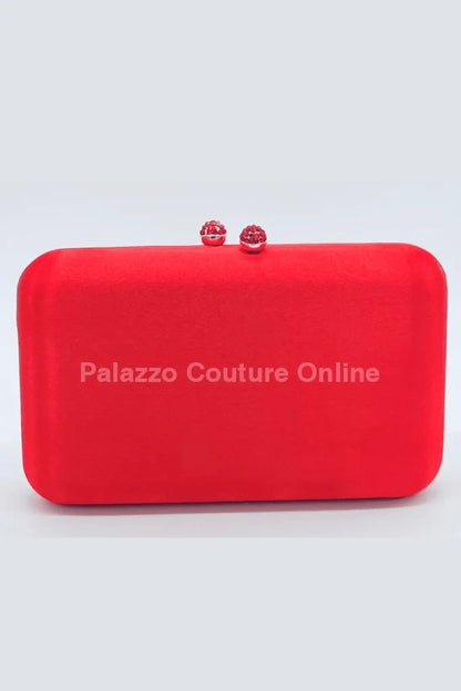 Luxe Silk Red Evening Clutch with Rhinestone Detail