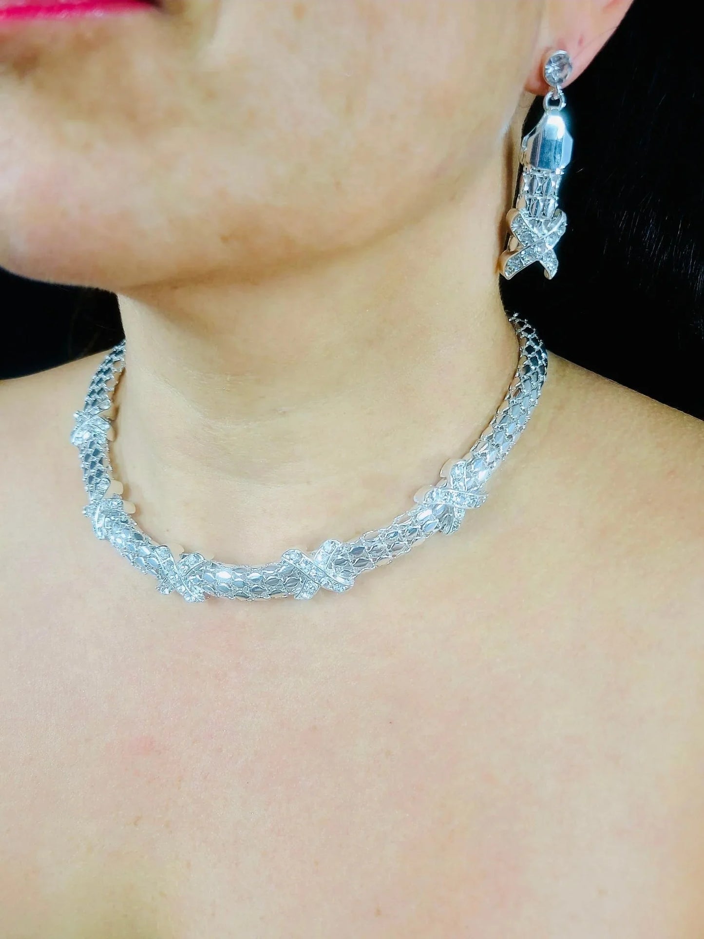 Luxe X-Cross Necklace Set (Silver)