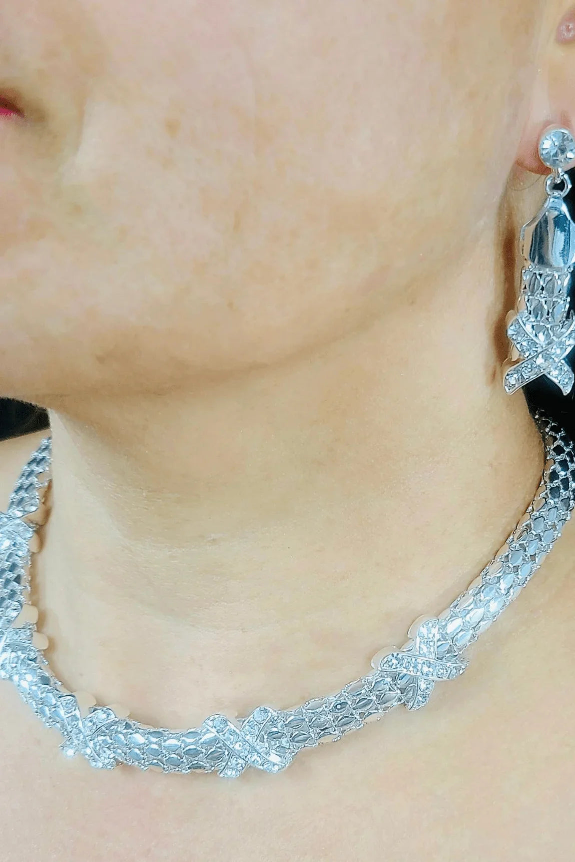Luxe X-Cross Necklace Set (Silver)