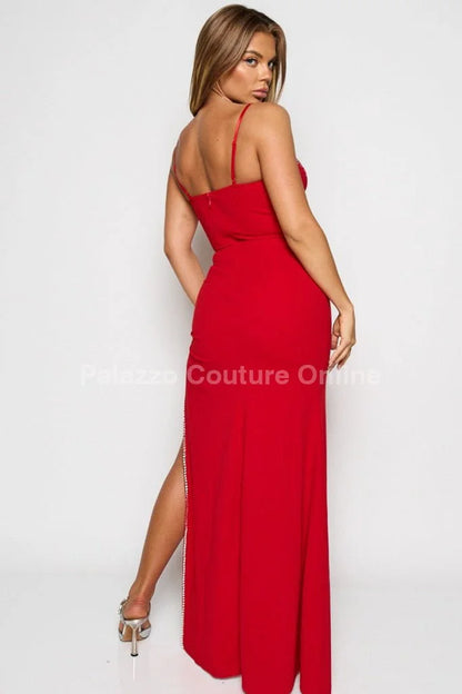 Marcia Glam Red Maxi Dress with Corset Style