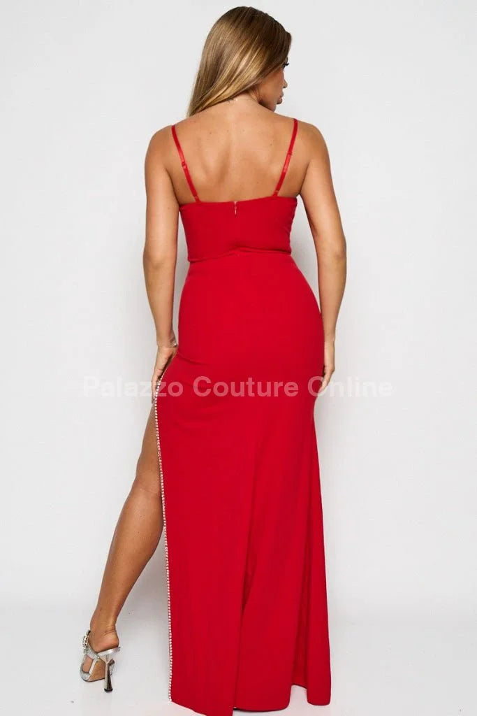 Marcia Glam Red Maxi Dress with Corset Style