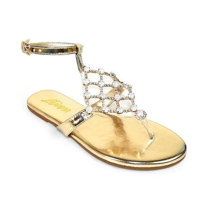 Marlo Rhinestone Faux Jeweled Flat Sandals -Gold
