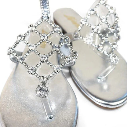 Marlo Rhinestone Faux Jeweled Flat Sandals -Silver