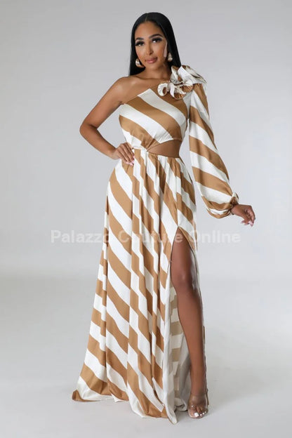 Meet Me In Dubai Gold Satin Dress with One Shoulder Design