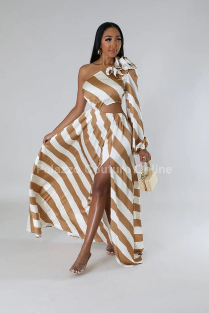 Meet Me In Dubai Gold Satin Dress with One Shoulder Design