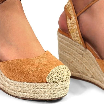 Mel Wrap Espadrille Wedge Sandals in Light Tan