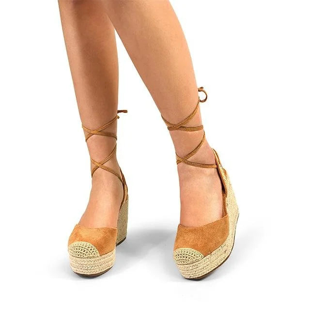 Mel Wrap Espadrille Wedge Sandals in Light Tan