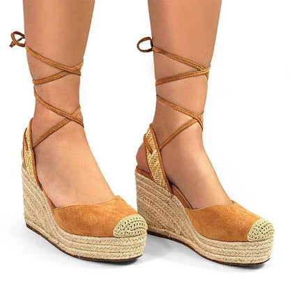 Mel Wrap Espadrille Wedge Sandals in Light Tan