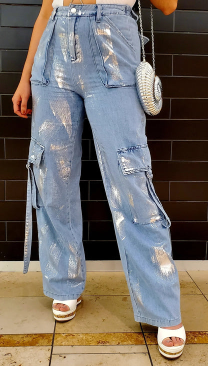 Memphis Girl Wide Leg Jeans with Elastic High Waist