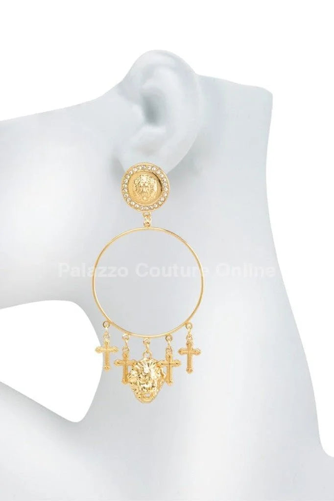 Metal Dangling Round Cross Earring
