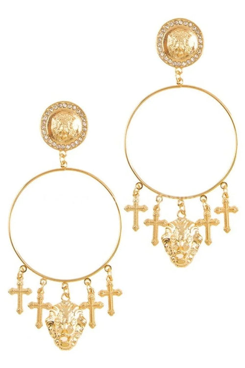 Metal Dangling Round Cross Earring