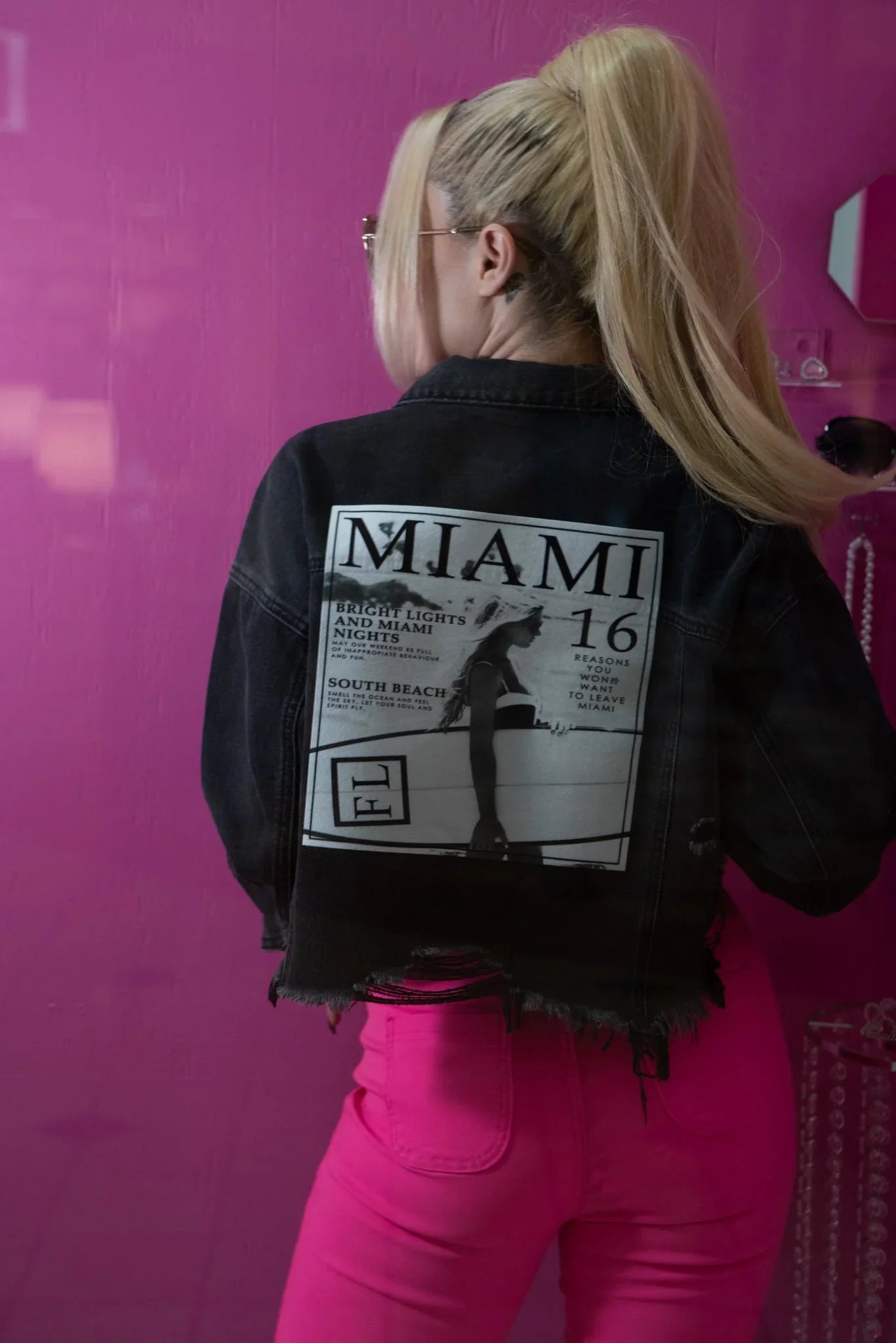 Miami Nights Crop Denim Jacket – Black