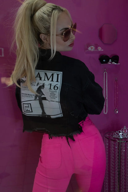 Miami Nights Crop Denim Jacket – Black