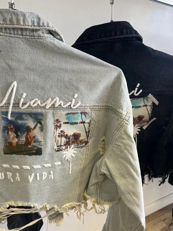 Miami Pura Vida Crop Jacket (Blue Denim)