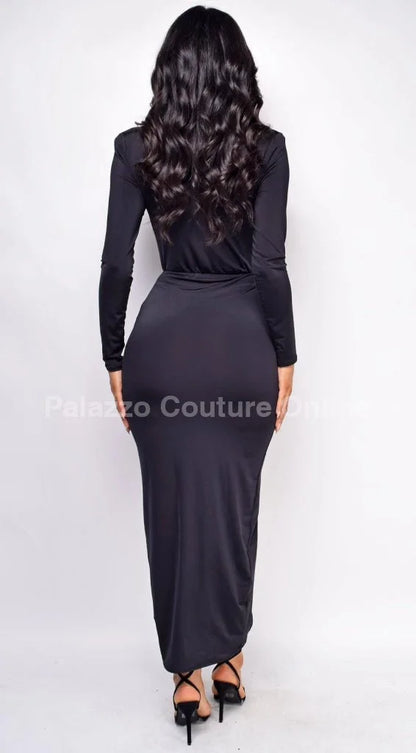 Midnight Allure Plunge Maxi Dress