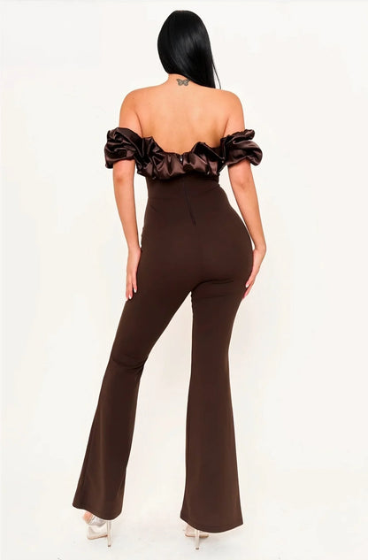 Midnight Muse Off-Shoulder Corset Jumpsuit - Chocolate
