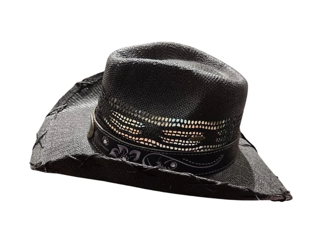 Midnight Rodeo Black Straw Hat with Western Band
