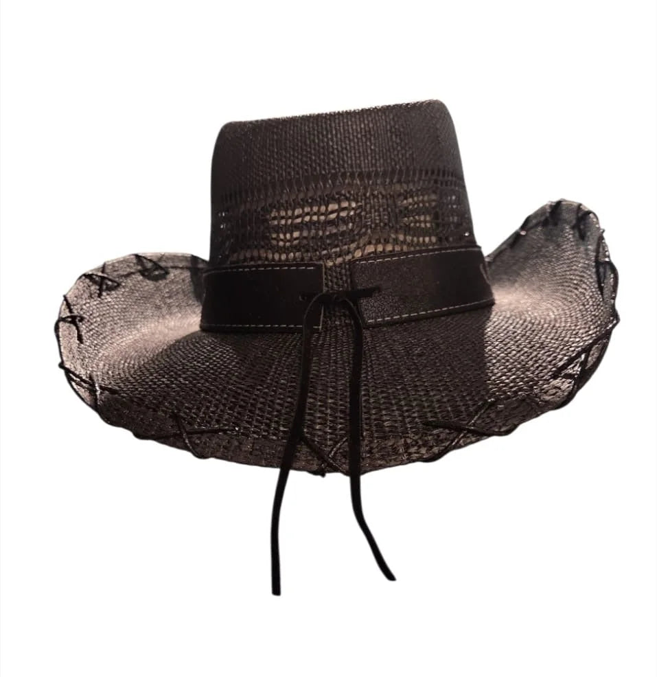 Midnight Rodeo Black Straw Hat with Western Band