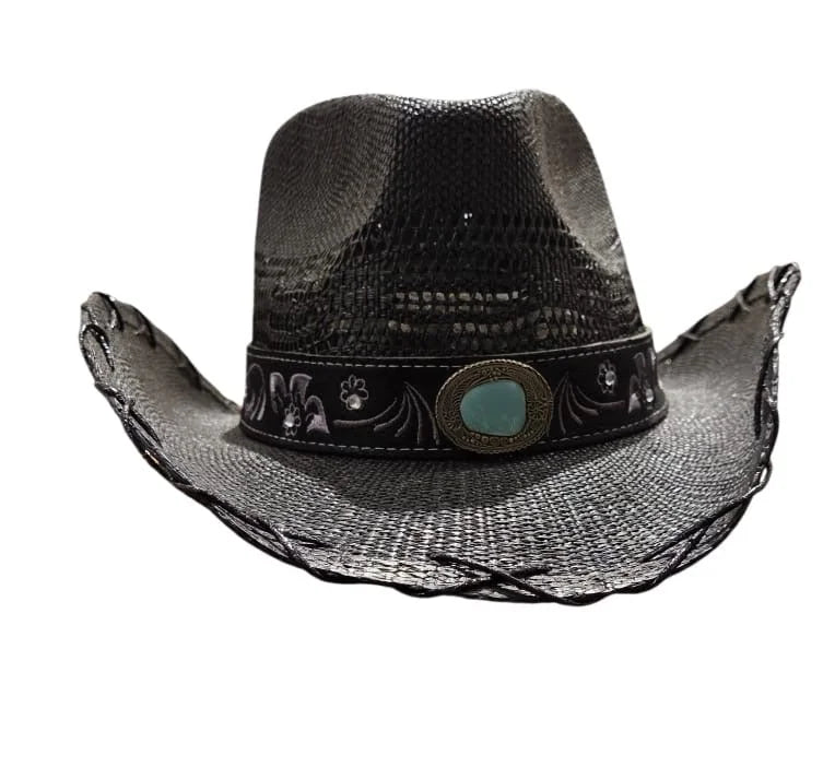 Midnight Rodeo Black Straw Hat with Western Band