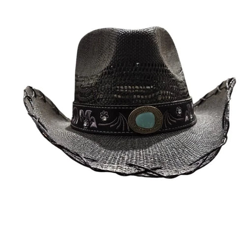 Midnight Rodeo Black Straw Hat with Western Band
