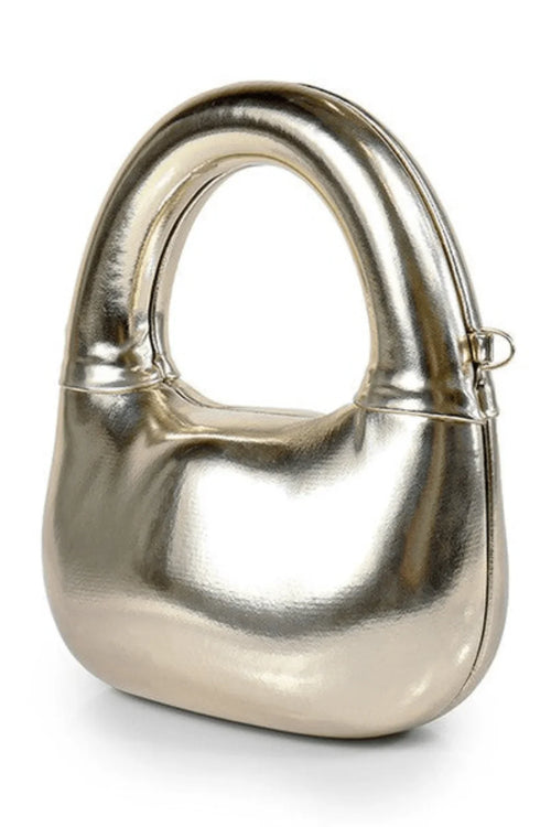 Modern Gold Handbag – Sculpted Glossy Statement Bag