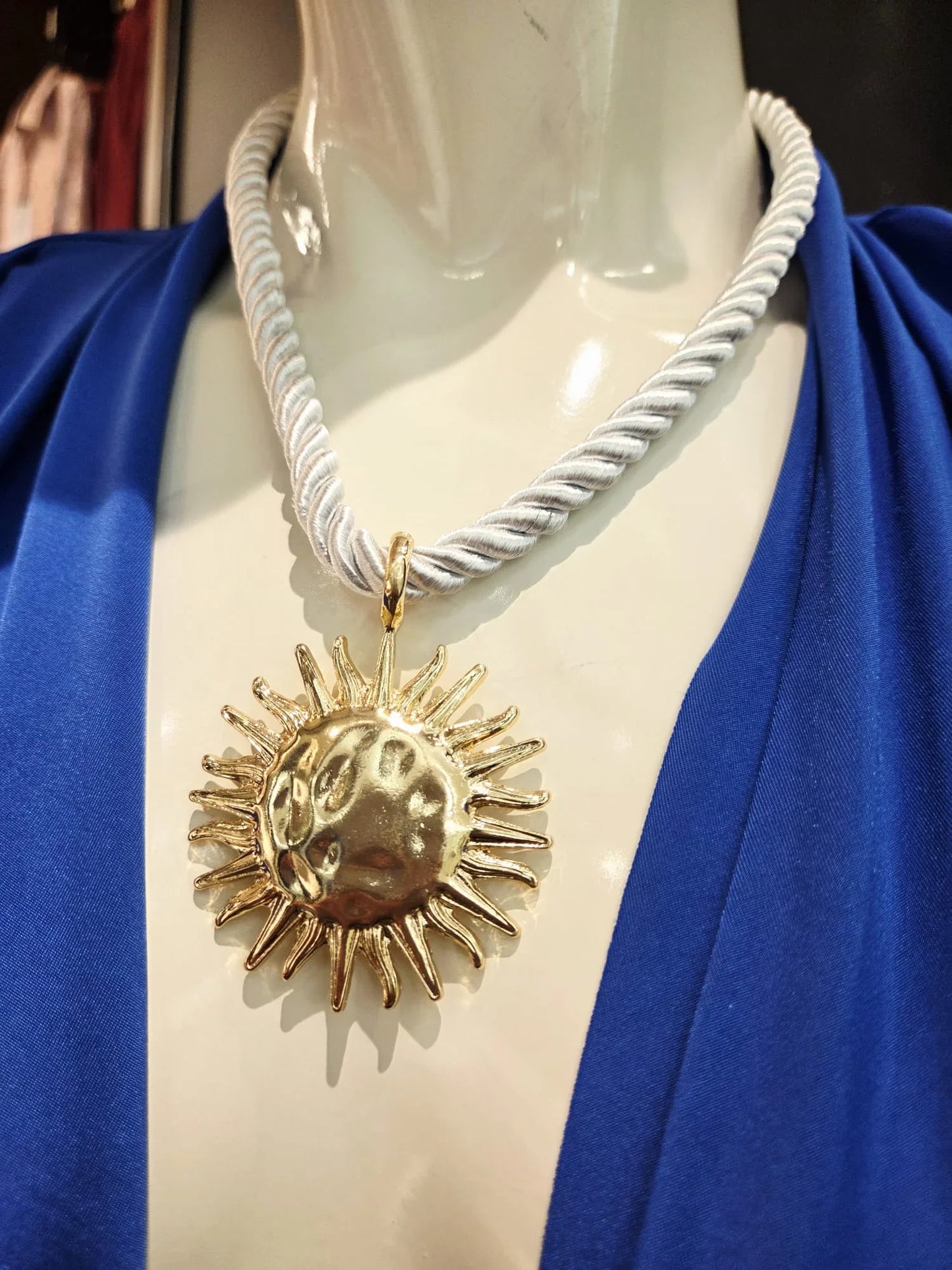 Nautical Sun Pendant Necklace-Gold- White Robe