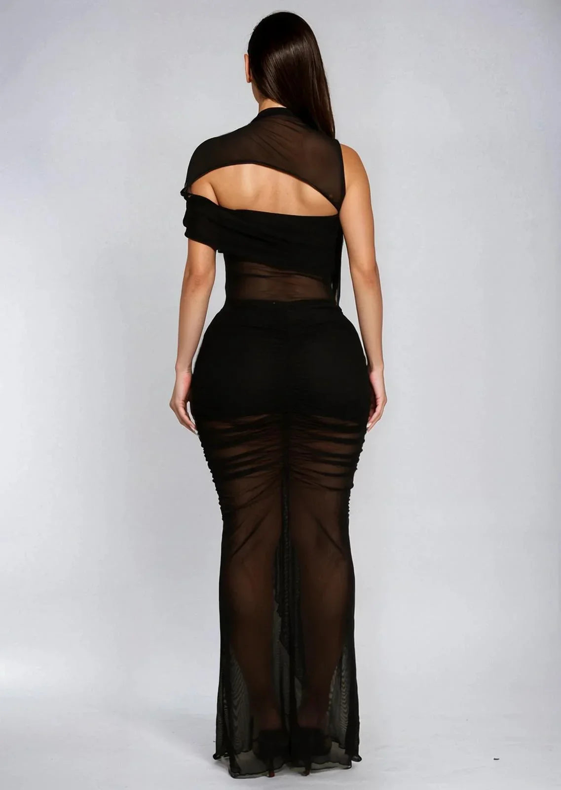 Obsidian Seduction Mesh Skirt Set - Black