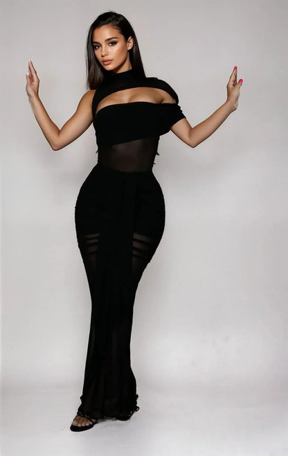 Obsidian Seduction Mesh Skirt Set - Black