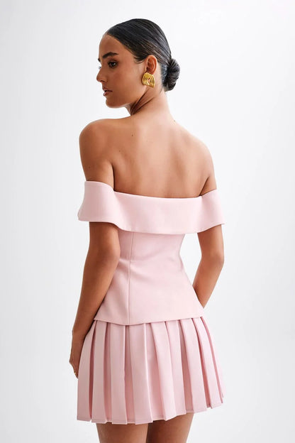 Off-Shoulder Grace Pleated Skirt Set