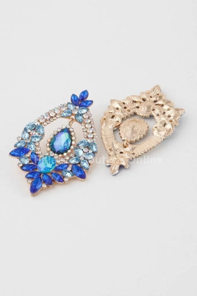 Open Crystal Drop Earrings with Blue Rhinestone Details