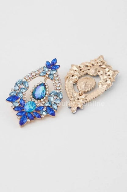 Open Crystal Drop Earrings with Blue Rhinestone Details